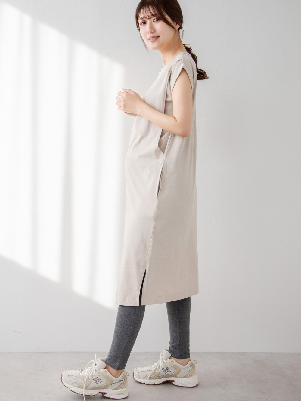 マタニティ パジャマ・ルームウェア|ポコポコガーゼ丸首パジャマ　マタニティ・授乳パジャマ【産後も長く着れる】INUJIRUSHI（イヌジルシ）