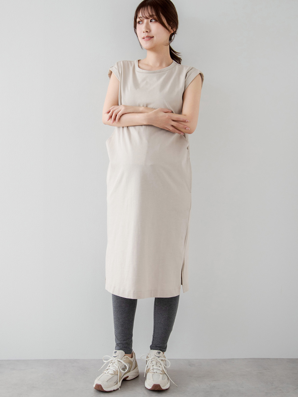 マタニティ パジャマ・ルームウェア|ポコポコガーゼ丸首パジャマ　マタニティ・授乳パジャマ【産後も長く着れる】INUJIRUSHI（イヌジルシ）