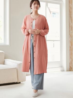 マタニティ パジャマ・ルームウェア|ポコポコガーゼ丸首パジャマ　マタニティ・授乳パジャマ【産後も長く着れる】INUJIRUSHI（イヌジルシ）|ローズピンク