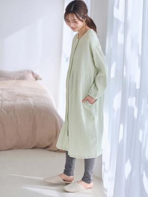 マタニティ パジャマ・ルームウェア|ポコポコガーゼ丸首パジャマ　マタニティ・授乳パジャマ【産後も長く着れる】INUJIRUSHI（イヌジルシ）|モスグリーン
