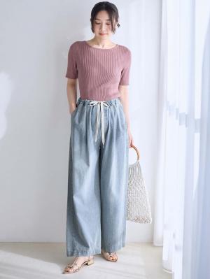 マタニティ パジャマ・ルームウェア|やわらかデニムワイドパンツ　マタニティ・産後【産後も長く着れる】INUJIRUSHI（イヌジルシ）|ブルー