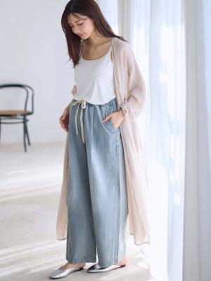 マタニティ パジャマ・ルームウェア|やわらかデニムワイドパンツ　マタニティ・産後【産後も長く着れる】INUJIRUSHI（イヌジルシ）|ブルー