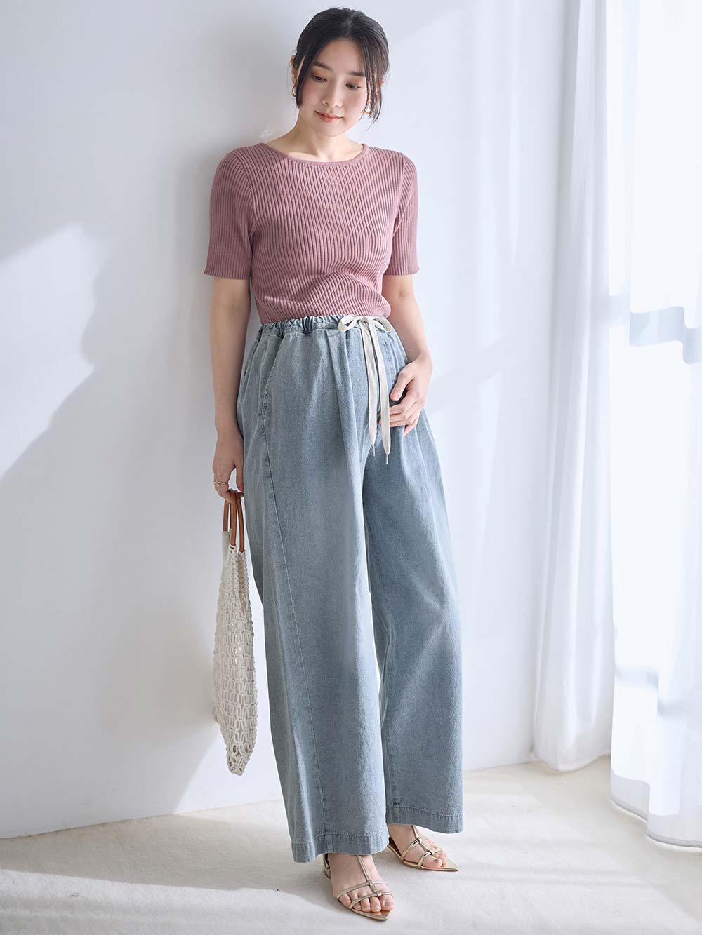 マタニティ パジャマ・ルームウェア|やわらかデニムワイドパンツ　マタニティ・産後【産後も長く着れる】INUJIRUSHI（イヌジルシ）|ブルー