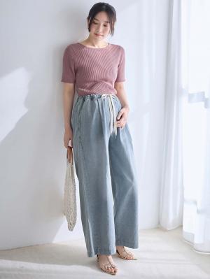 マタニティ パジャマ・ルームウェア|やわらかデニムワイドパンツ　マタニティ・産後【産後も長く着れる】INUJIRUSHI（イヌジルシ）|ブルー