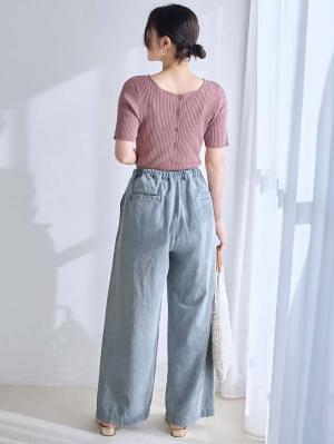 マタニティ パジャマ・ルームウェア|やわらかデニムワイドパンツ　マタニティ・産後【産後も長く着れる】INUJIRUSHI（イヌジルシ）|ブルー