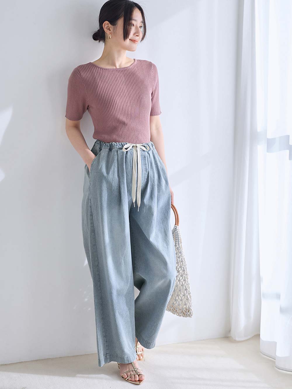 マタニティ パジャマ・ルームウェア|やわらかデニムワイドパンツ　マタニティ・産後【産後も長く着れる】INUJIRUSHI（イヌジルシ）|ブルー