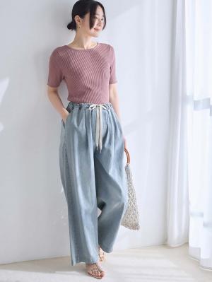 マタニティ パジャマ・ルームウェア|やわらかデニムワイドパンツ　マタニティ・産後【産後も長く着れる】INUJIRUSHI（イヌジルシ）|ブルー