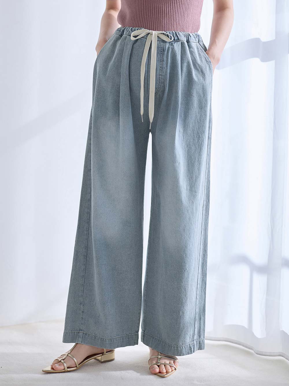 マタニティ パジャマ・ルームウェア|やわらかデニムワイドパンツ　マタニティ・産後【産後も長く着れる】INUJIRUSHI（イヌジルシ）|ブルー