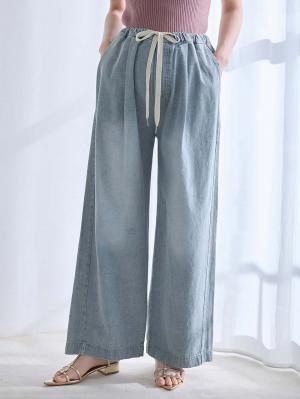 やわらかデニムワイドパンツ　マタニティ・産後【産後も長く着れる】INUJIRUSHI（イヌジルシ）10636