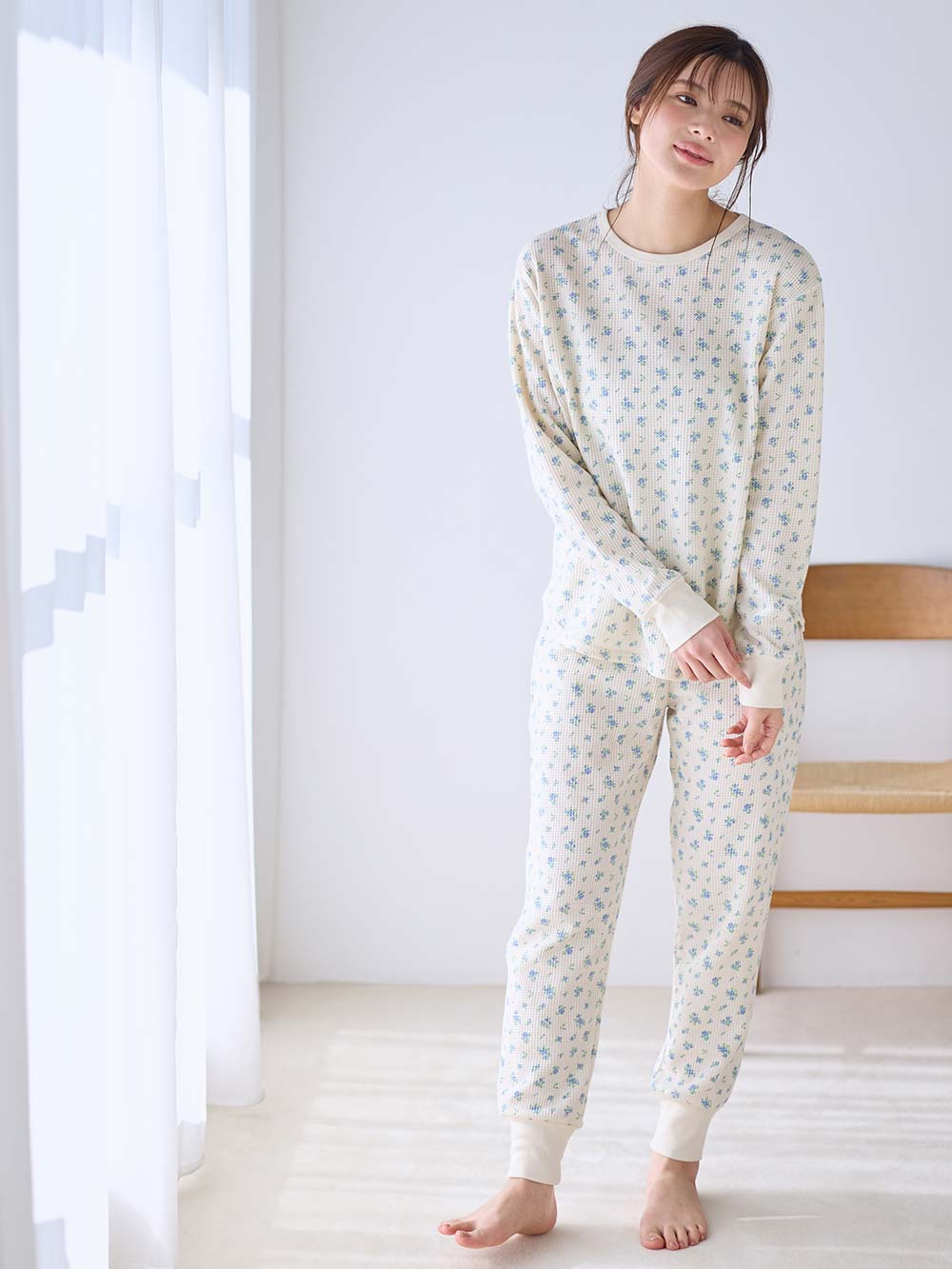 マタニティ パジャマ・ルームウェア|長袖サーマルパジャマ3点セット　JEMORGAN（ジェーイーモーガン）　ギフト　マタニティ・産後【出産後も長く使える】|サックス