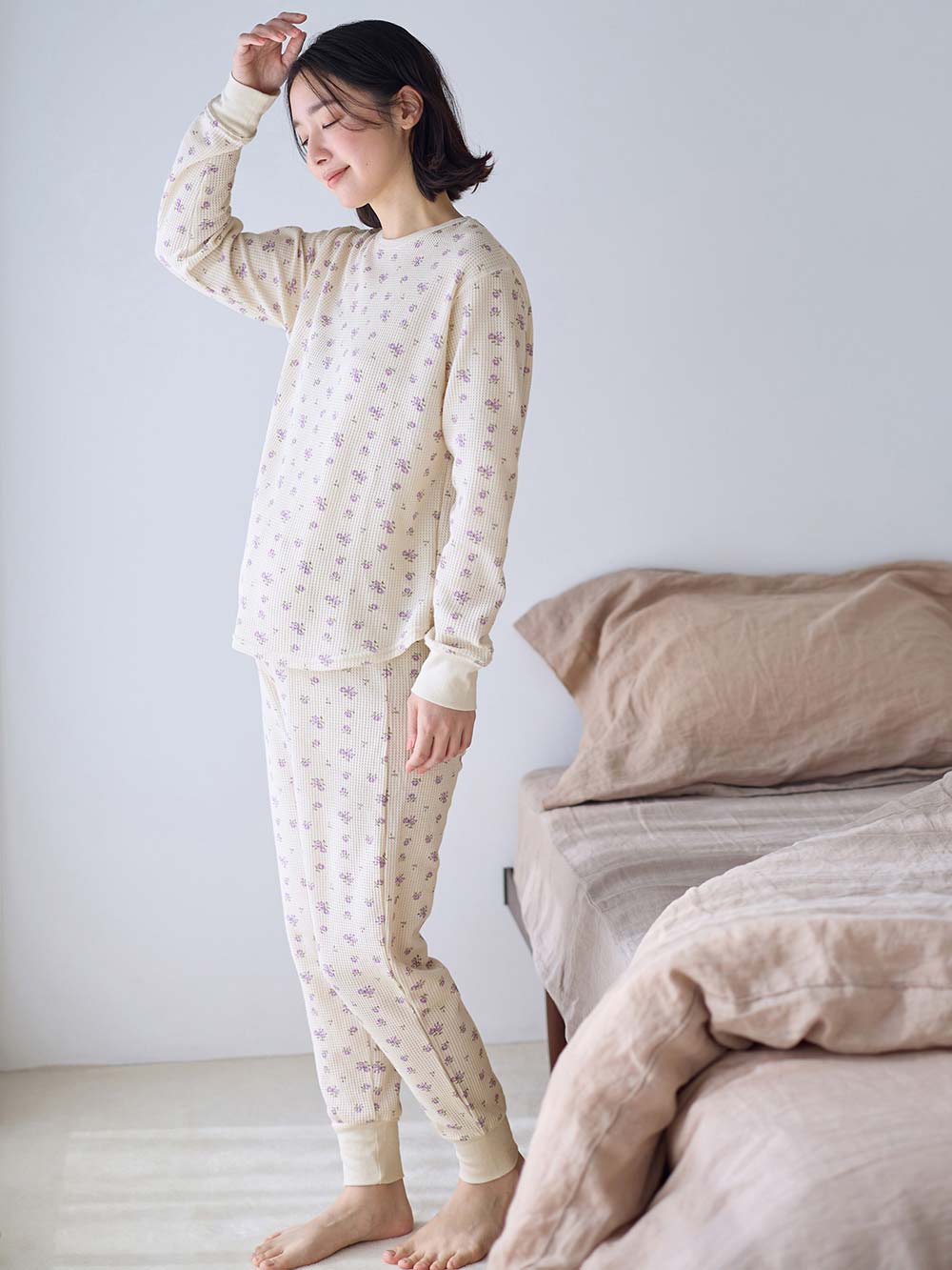 マタニティ パジャマ・ルームウェア|長袖サーマルパジャマ3点セット　JEMORGAN（ジェーイーモーガン）　ギフト　マタニティ・産後【出産後も長く使える】|ラベンダー
