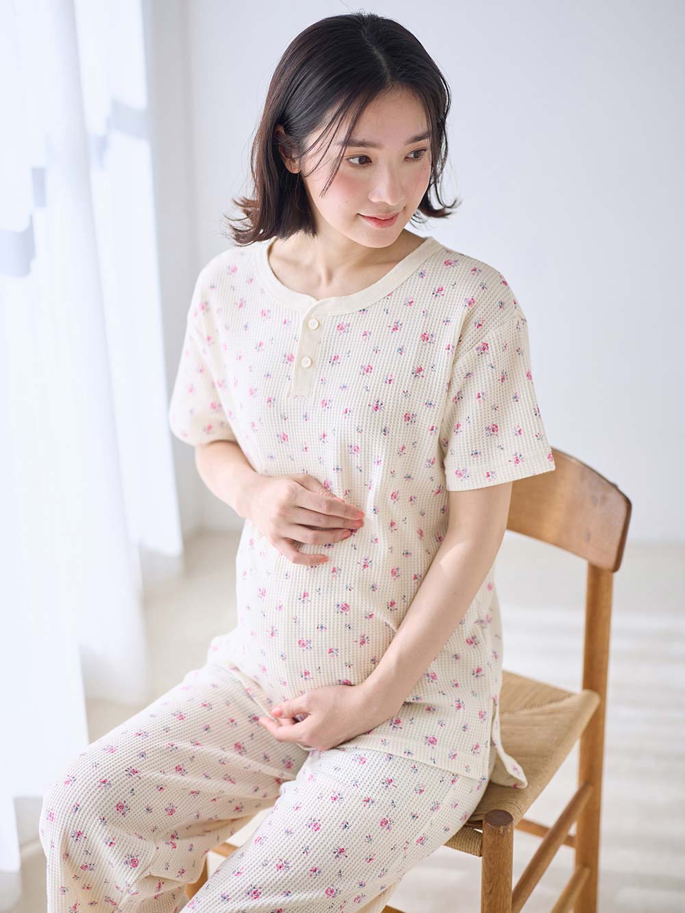 マタニティ パジャマ・ルームウェア|半袖サーマルパジャマ3点セット　JEMORGAN（ジェーイーモーガン）　ギフト　マタニティ・産後【出産後も長く使える】|パープル