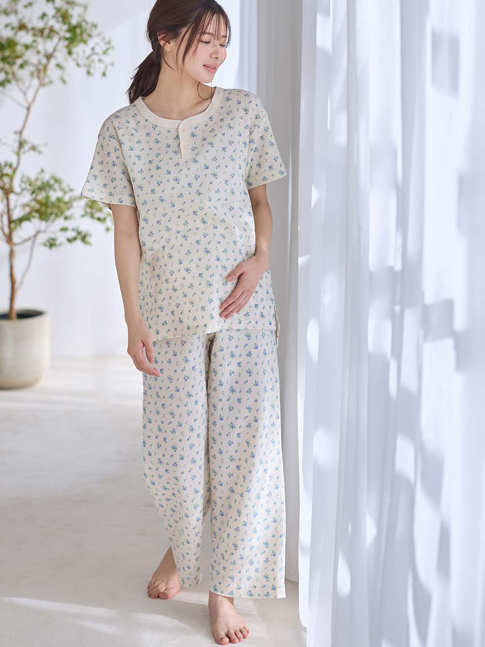 マタニティ パジャマ・ルームウェア|半袖サーマルパジャマ3点セット　JEMORGAN（ジェーイーモーガン）　ギフト　マタニティ・産後【出産後も長く使える】|サックス