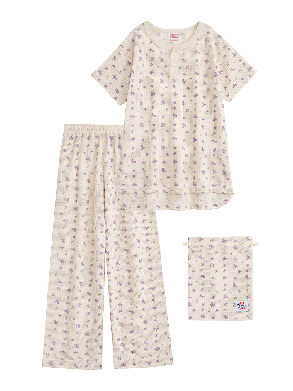 マタニティ パジャマ・ルームウェア|半袖サーマルパジャマ3点セット　JEMORGAN（ジェーイーモーガン）　ギフト　マタニティ・産後【出産後も長く使える】|ラベンダー