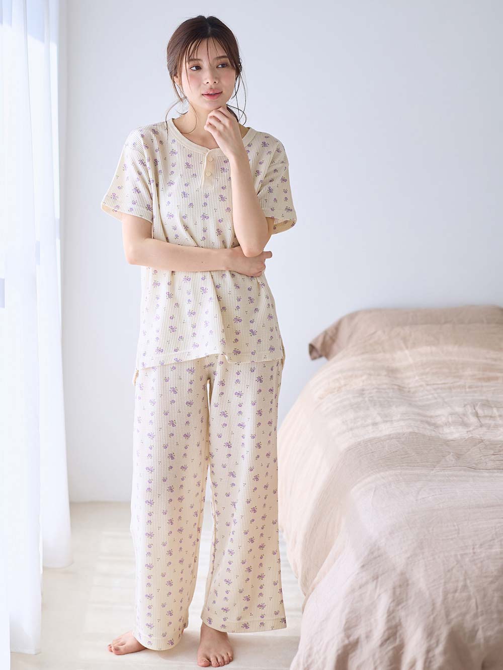 マタニティ パジャマ・ルームウェア|半袖サーマルパジャマ3点セット　JEMORGAN（ジェーイーモーガン）　ギフト　マタニティ・産後【出産後も長く使える】|ラベンダー