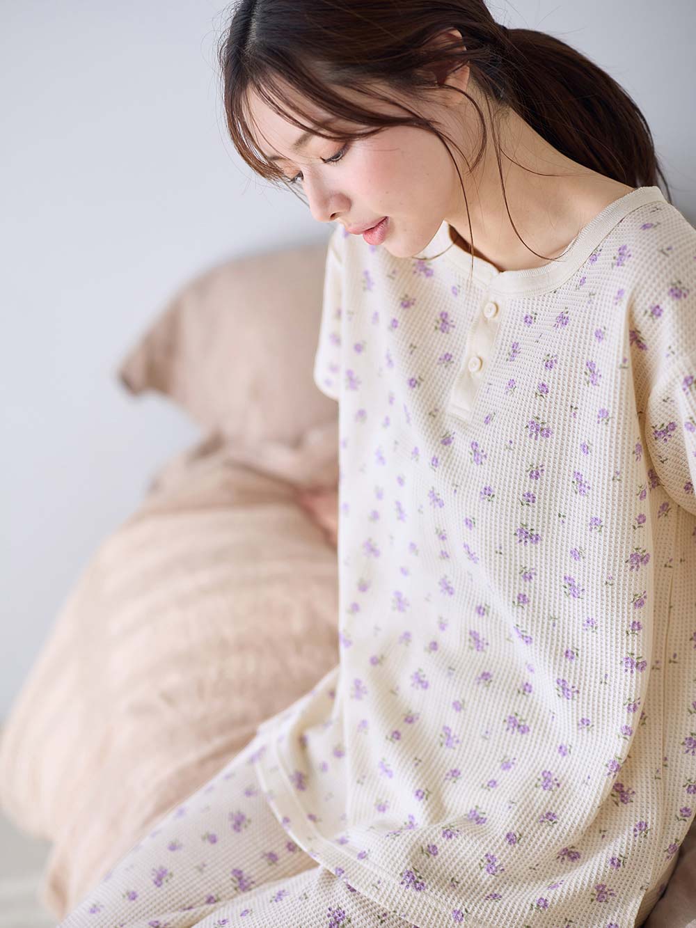 マタニティ パジャマ・ルームウェア|半袖サーマルパジャマ3点セット　JEMORGAN（ジェーイーモーガン）　ギフト　マタニティ・産後【出産後も長く使える】|ラベンダー