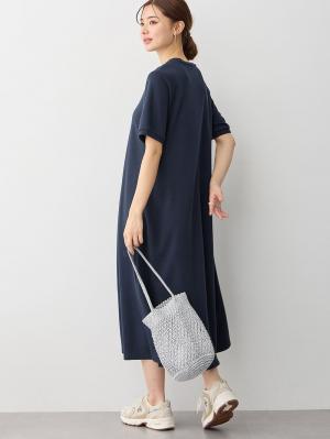マタニティ ワンピース|【防汚加工】綿混やわらかスウェット半袖フレアワンピース　マタニティ・産後【出産後も長く使える】|ネイビー