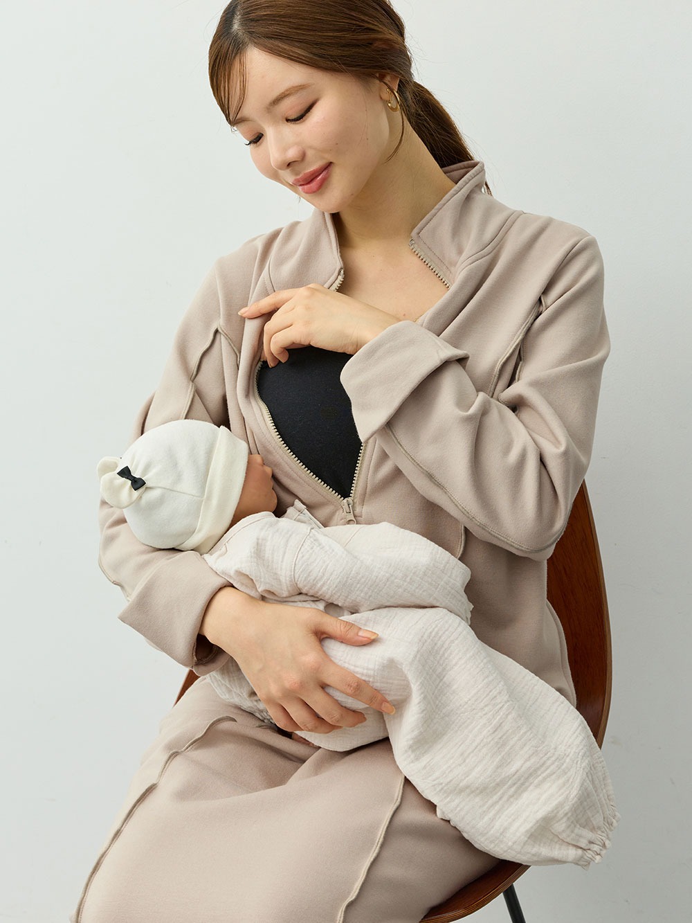 マタニティ ワンピース|裏毛裏起毛センターシームIラインスウェットワンピース　マタニティ・産後授乳服【出産後も長く着られる】