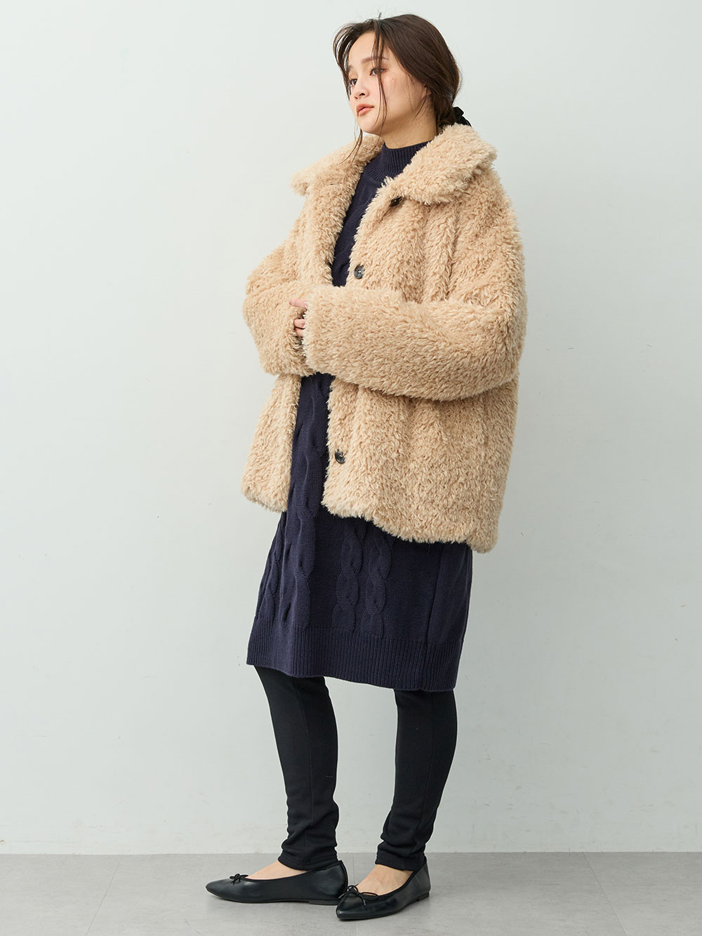 マタニティ パンツ|綿混裏シャギーレギンスパンツ　マタニティ・産後【産後も長く着れる】INUJIRUSHI（イヌジルシ）|ブラック