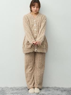 マタニティ・授乳パジャマ・ルームウェア|ケーブルフリースパジャマ　マタニティ・産後【産後も長く着れる】Rosemadame(ローズマダム)|ベージュ