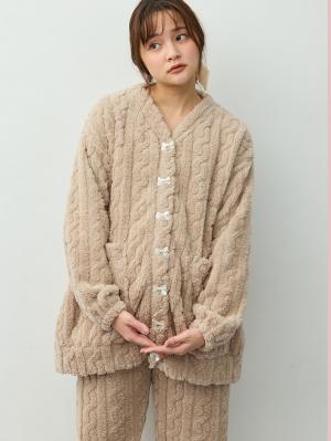 マタニティ・授乳パジャマ・ルームウェア|ケーブルフリースパジャマ　マタニティ・産後【産後も長く着れる】Rosemadame(ローズマダム)|ベージュ