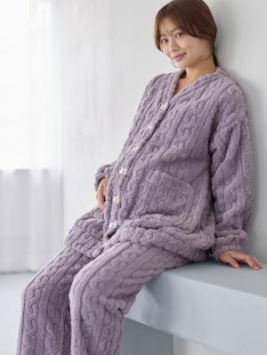 マタニティ・授乳パジャマ・ルームウェア|ケーブルフリースパジャマ　マタニティ・産後【産後も長く着れる】Rosemadame(ローズマダム)|ラベンダー
