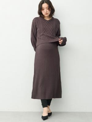 マタニティ ワンピース|ケーブル編みワンピース　マタニティ・産後【産後も長く着れる】Rosemadame(ローズマダム)|チャコール