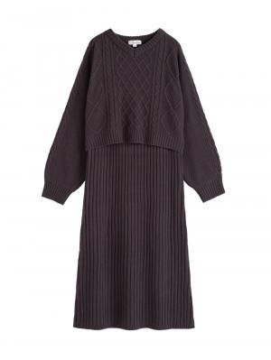 マタニティ ワンピース|ケーブル編みワンピース　マタニティ・産後【産後も長く着れる】Rosemadame(ローズマダム)|チャコール