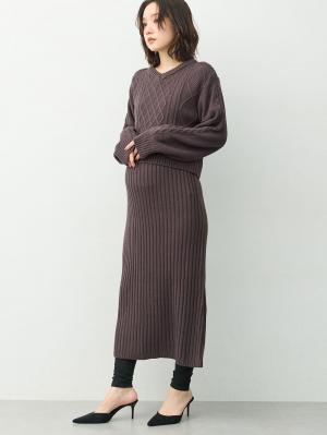 マタニティ ワンピース|ケーブル編みワンピース　マタニティ・産後【産後も長く着れる】Rosemadame(ローズマダム)|チャコール