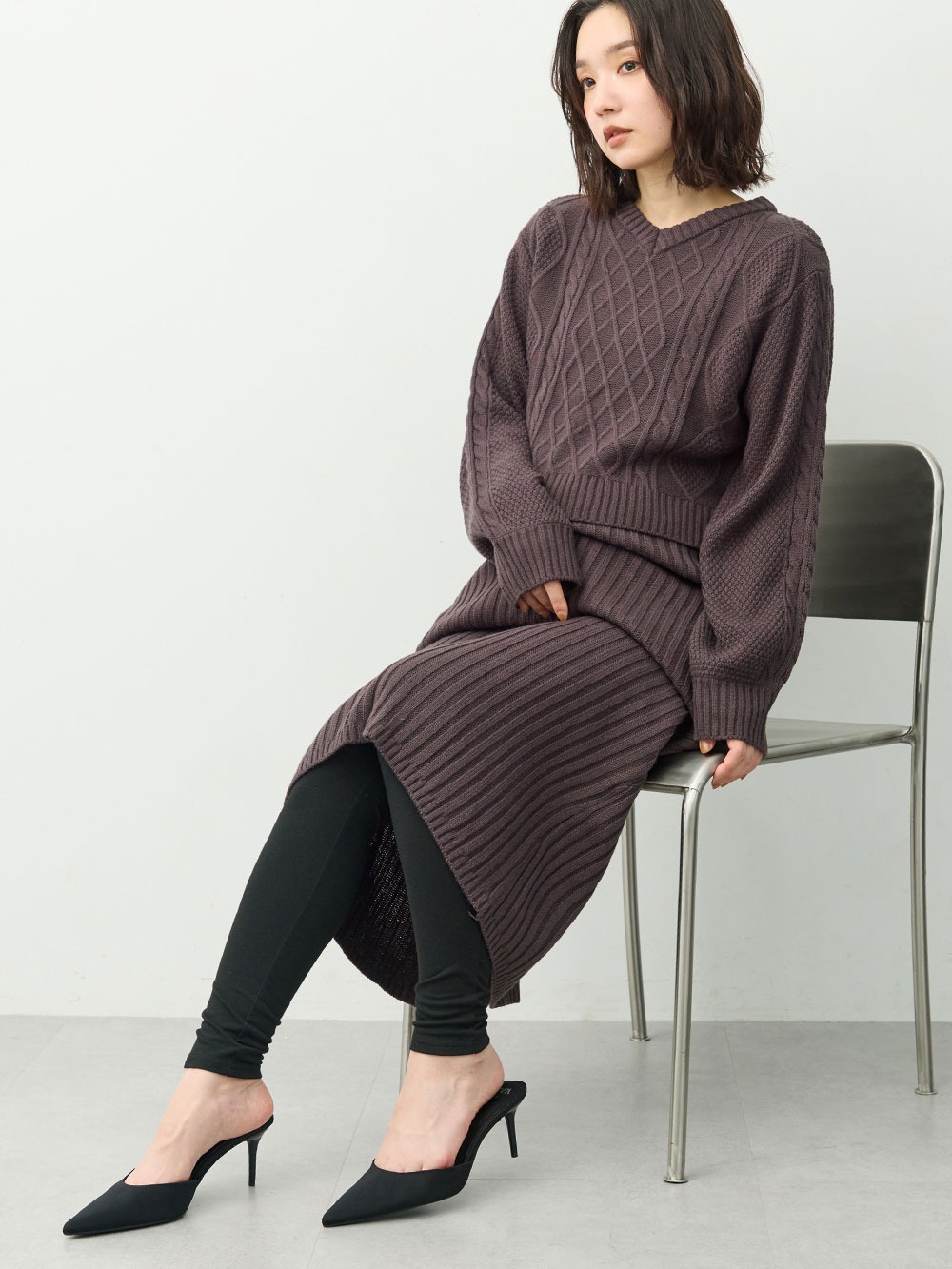 マタニティ ワンピース|ケーブル編みワンピース　マタニティ・産後【産後も長く着れる】Rosemadame(ローズマダム)|チャコール