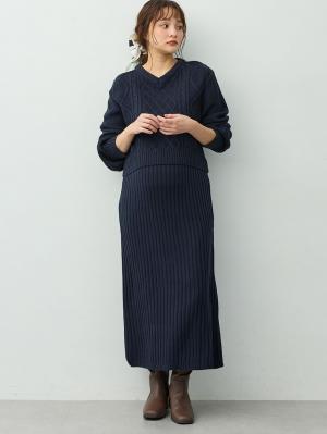 マタニティ ワンピース|ケーブル編みワンピース　マタニティ・産後【産後も長く着れる】Rosemadame(ローズマダム)|ネイビー