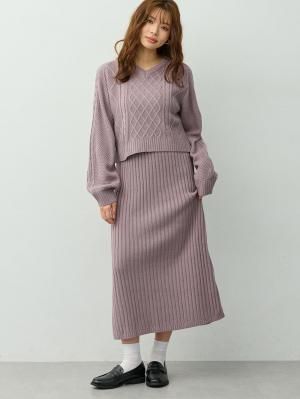 マタニティ ワンピース|ケーブル編みワンピース　マタニティ・産後【産後も長く着れる】Rosemadame(ローズマダム)|パープル