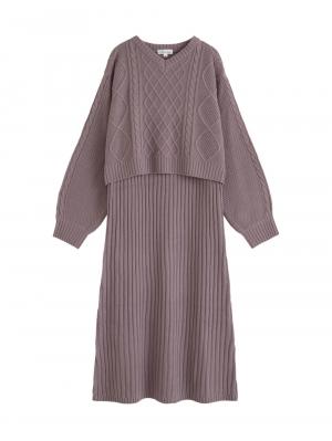マタニティ ワンピース|ケーブル編みワンピース　マタニティ・産後【産後も長く着れる】Rosemadame(ローズマダム)|パープル