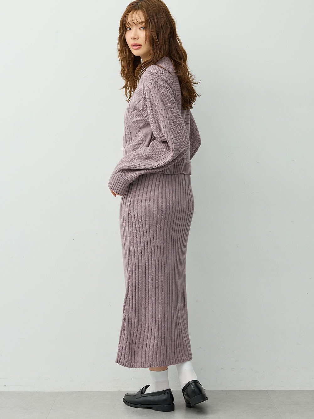 マタニティ ワンピース|ケーブル編みワンピース　マタニティ・産後【産後も長く着れる】Rosemadame(ローズマダム)|パープル