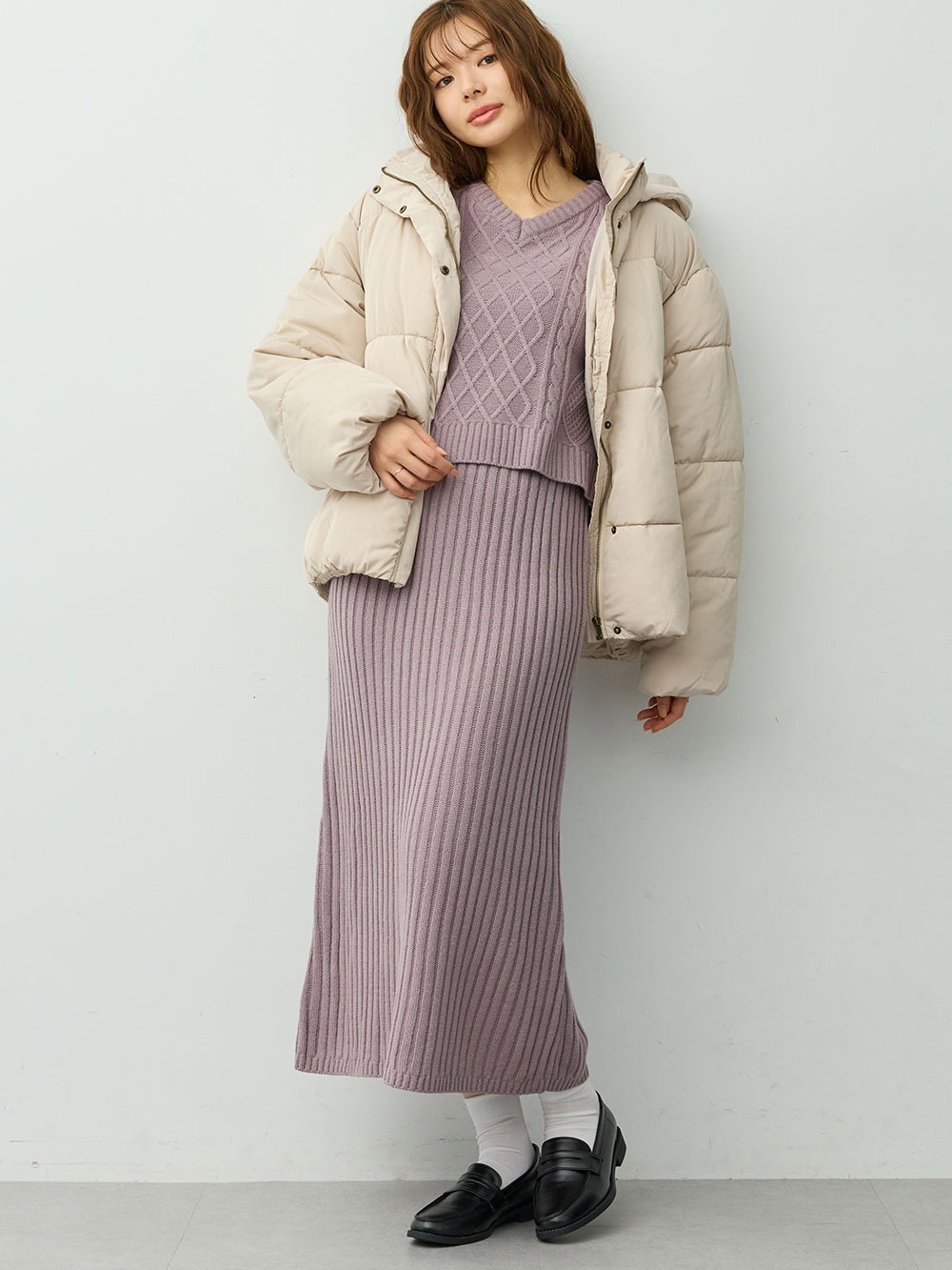 マタニティ ワンピース|ケーブル編みワンピース　マタニティ・産後【産後も長く着れる】Rosemadame(ローズマダム)|パープル