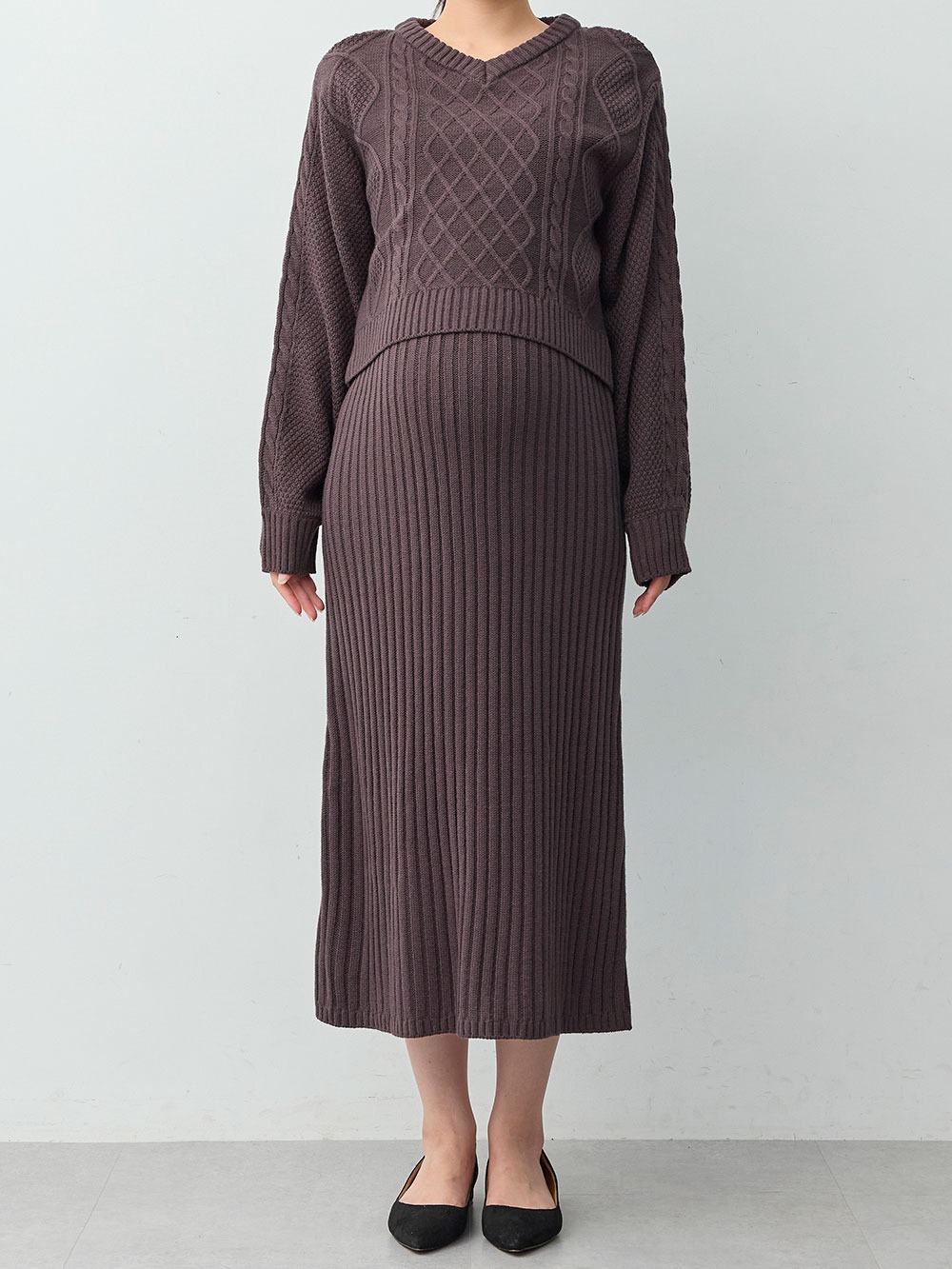 マタニティ ワンピース|ケーブル編みワンピース　マタニティ・産後【産後も長く着れる】Rosemadame(ローズマダム)