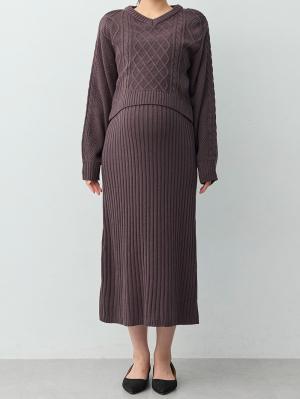 マタニティ ワンピース|ケーブル編みワンピース　マタニティ・産後【産後も長く着れる】Rosemadame(ローズマダム)