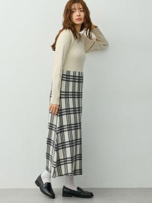 マタニティ ワンピース|チェック柄切替ニットワンピース　マタニティ・産後【産後も長く着れる】Rosemadame(ローズマダム)|アイボリー