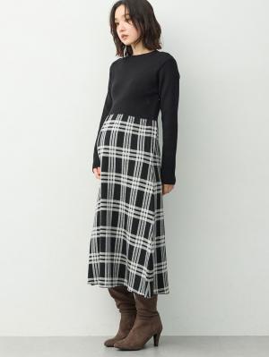 マタニティ ワンピース|チェック柄切替ニットワンピース　マタニティ・産後【産後も長く着れる】Rosemadame(ローズマダム)|ブラック
