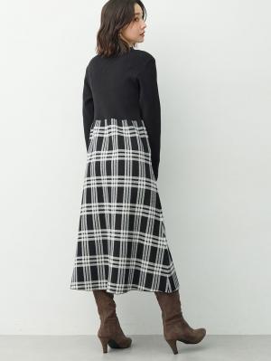 マタニティ ワンピース|チェック柄切替ニットワンピース　マタニティ・産後【産後も長く着れる】Rosemadame(ローズマダム)|ブラック