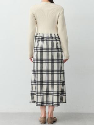 マタニティ ワンピース|チェック柄切替ニットワンピース　マタニティ・産後【産後も長く着れる】Rosemadame(ローズマダム)