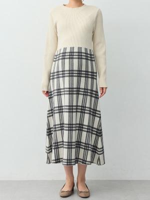 マタニティ ワンピース|チェック柄切替ニットワンピース　マタニティ・産後【産後も長く着れる】Rosemadame(ローズマダム)