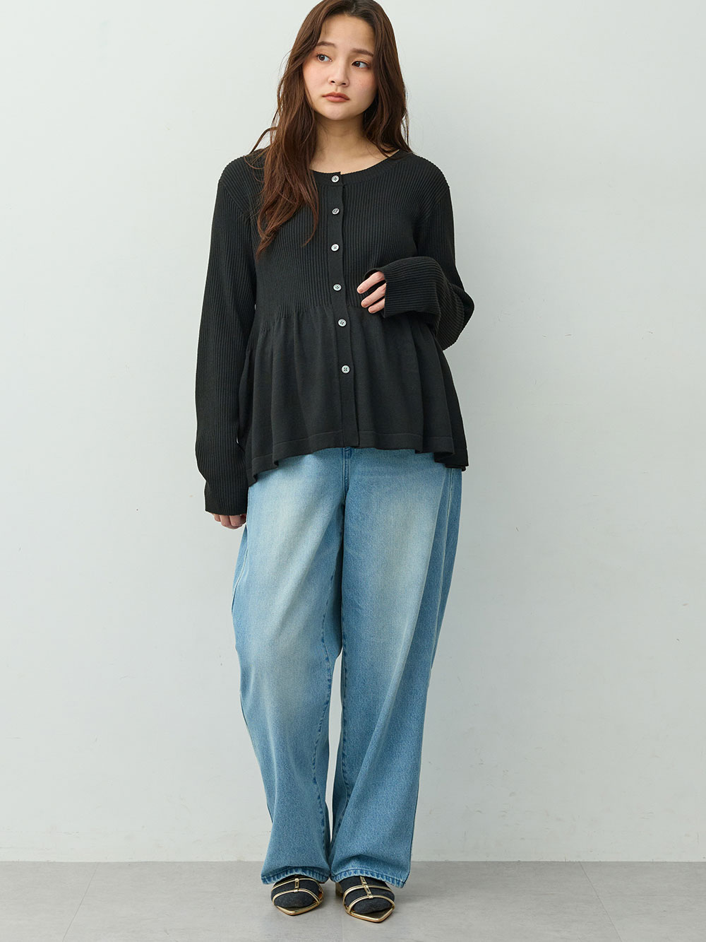 マタニティ ワンピース|ペプラムニットセットアップ　マタニティ・産後【産後も長く着れる】Rosemadame(ローズマダム)|ブラック