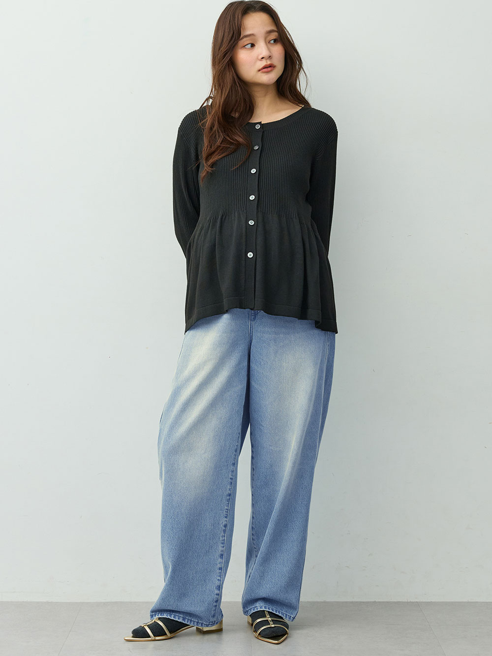 マタニティ ワンピース|ペプラムニットセットアップ　マタニティ・産後【産後も長く着れる】Rosemadame(ローズマダム)|ブラック
