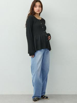 マタニティ ワンピース|ペプラムニットセットアップ　マタニティ・産後【産後も長く着れる】Rosemadame(ローズマダム)|ブラック