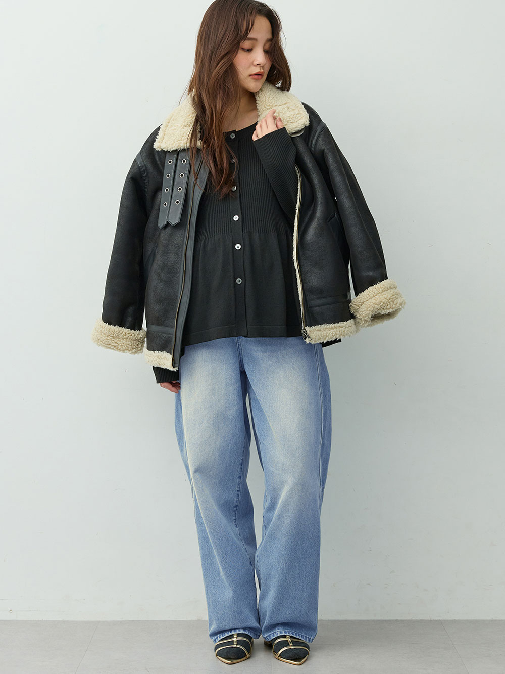 マタニティ ワンピース|ペプラムニットセットアップ　マタニティ・産後【産後も長く着れる】Rosemadame(ローズマダム)|ブラック