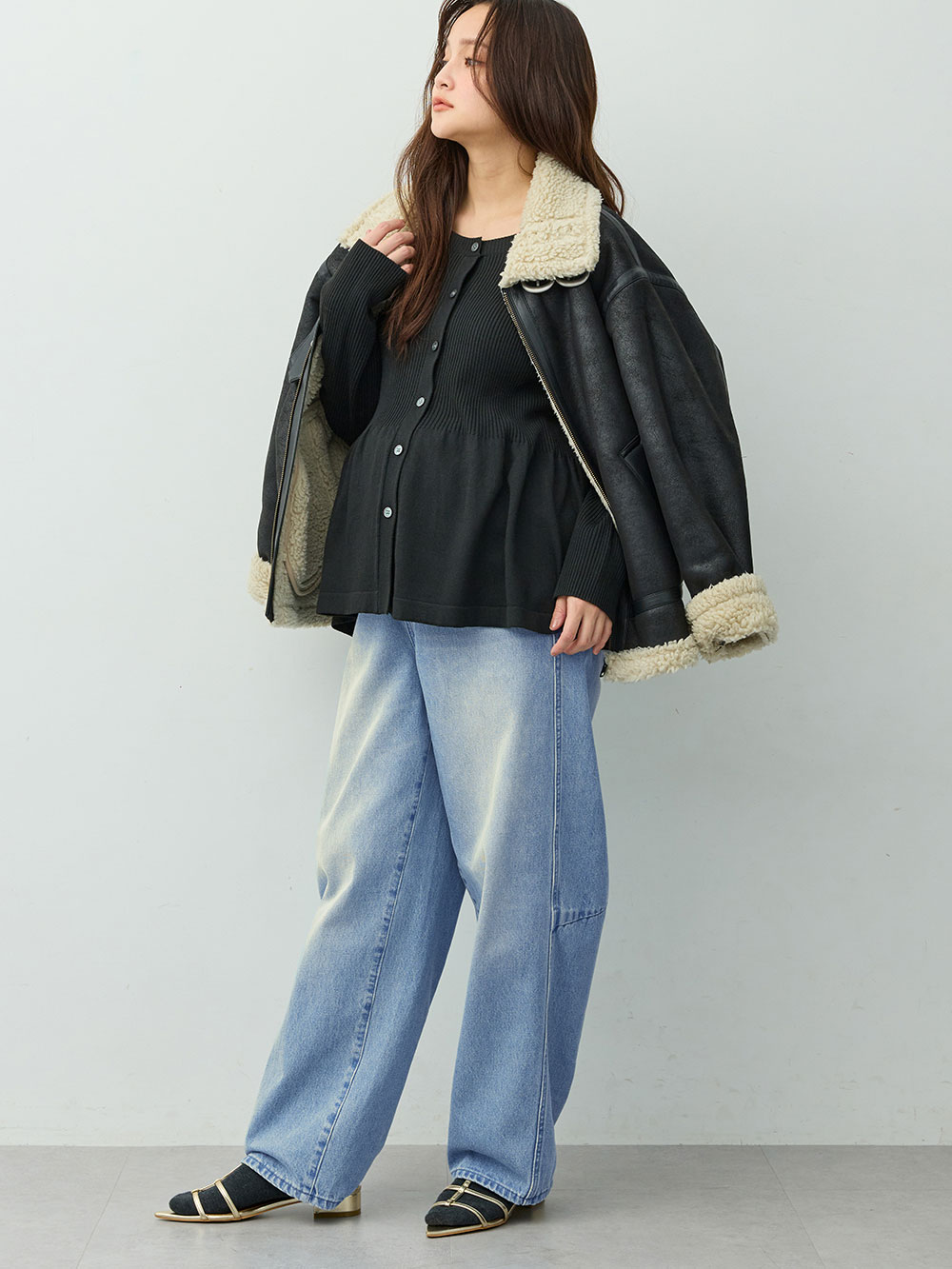 マタニティ ワンピース|ペプラムニットセットアップ　マタニティ・産後【産後も長く着れる】Rosemadame(ローズマダム)|ブラック