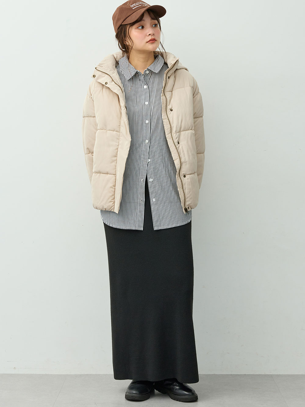 マタニティ ワンピース|ペプラムニットセットアップ　マタニティ・産後【産後も長く着れる】Rosemadame(ローズマダム)|ブラック