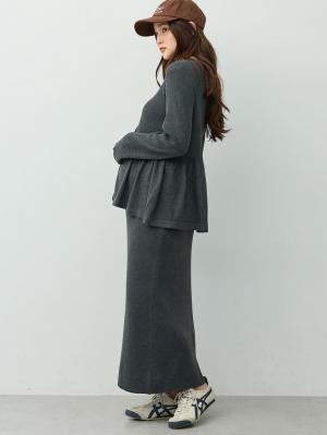 マタニティ ワンピース|ペプラムニットセットアップ　マタニティ・産後【産後も長く着れる】Rosemadame(ローズマダム)|チャコール