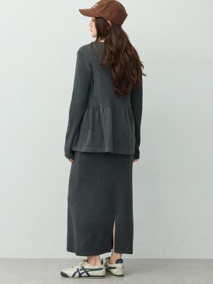 マタニティ ワンピース|ペプラムニットセットアップ　マタニティ・産後【産後も長く着れる】Rosemadame(ローズマダム)|チャコール